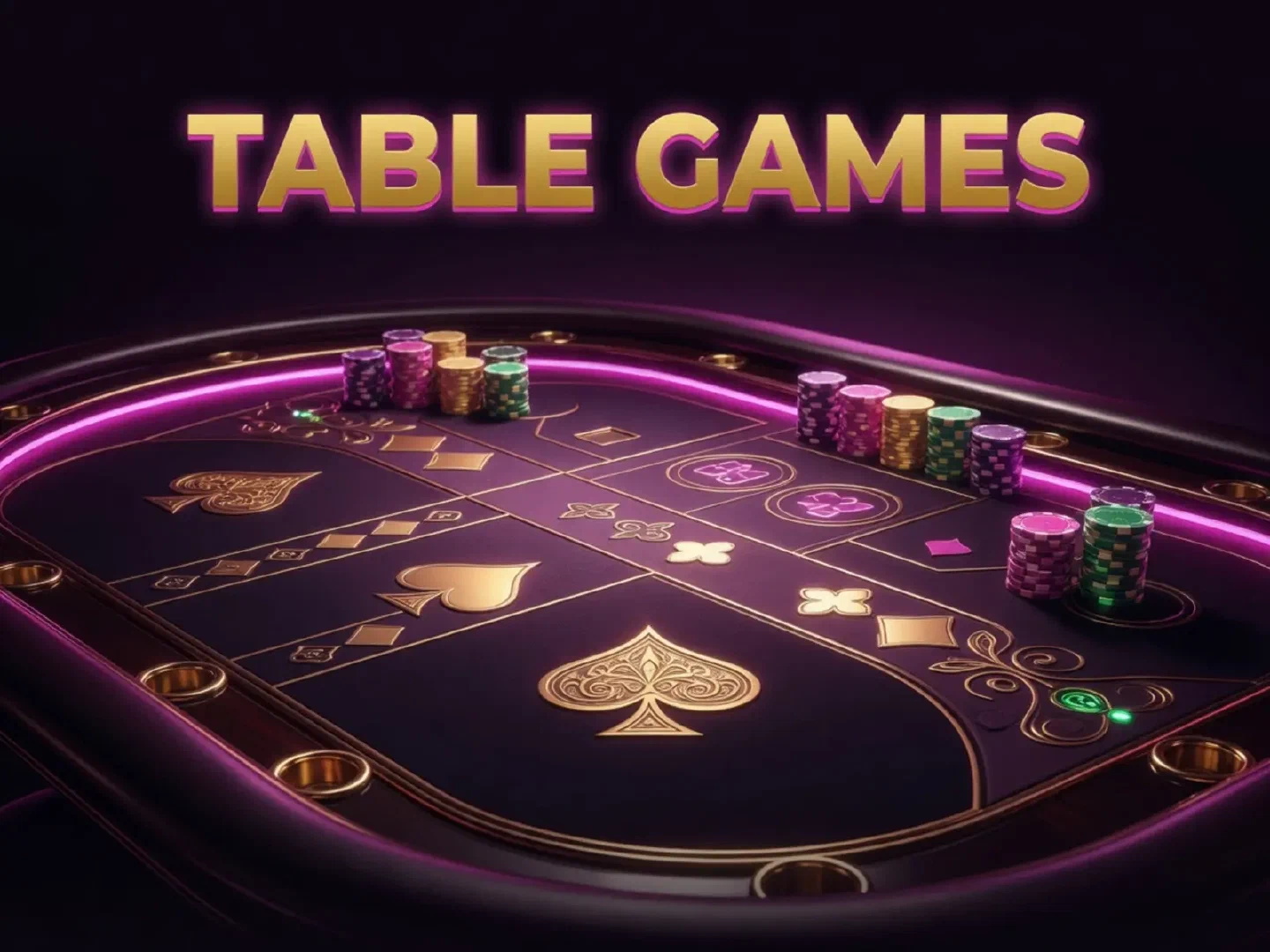 Editorial live table artwork with cards and gold casino light