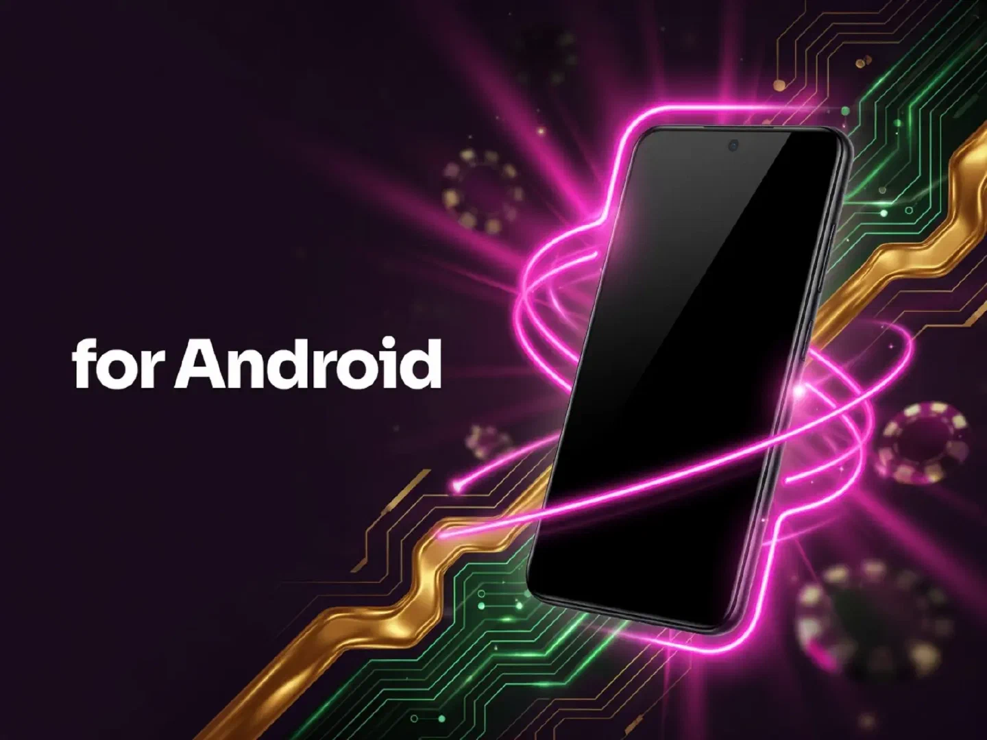 Android phone surrounded by vivid pink and gold casino lights