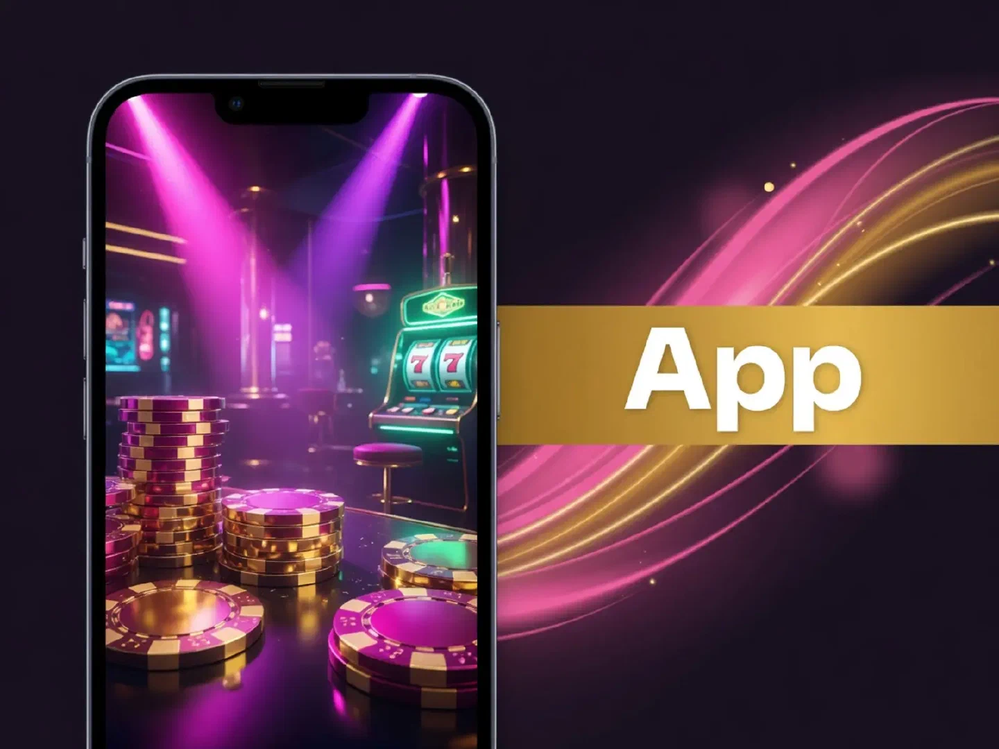 Phone frame containing an abstract casino lobby illustration