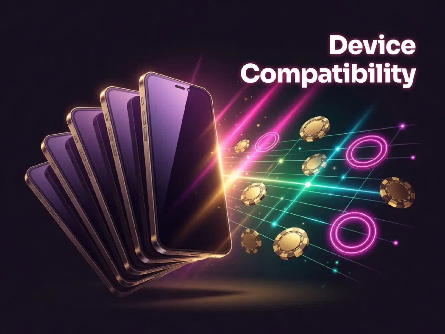 Android and iPhone silhouettes on a bright casino-themed device grid