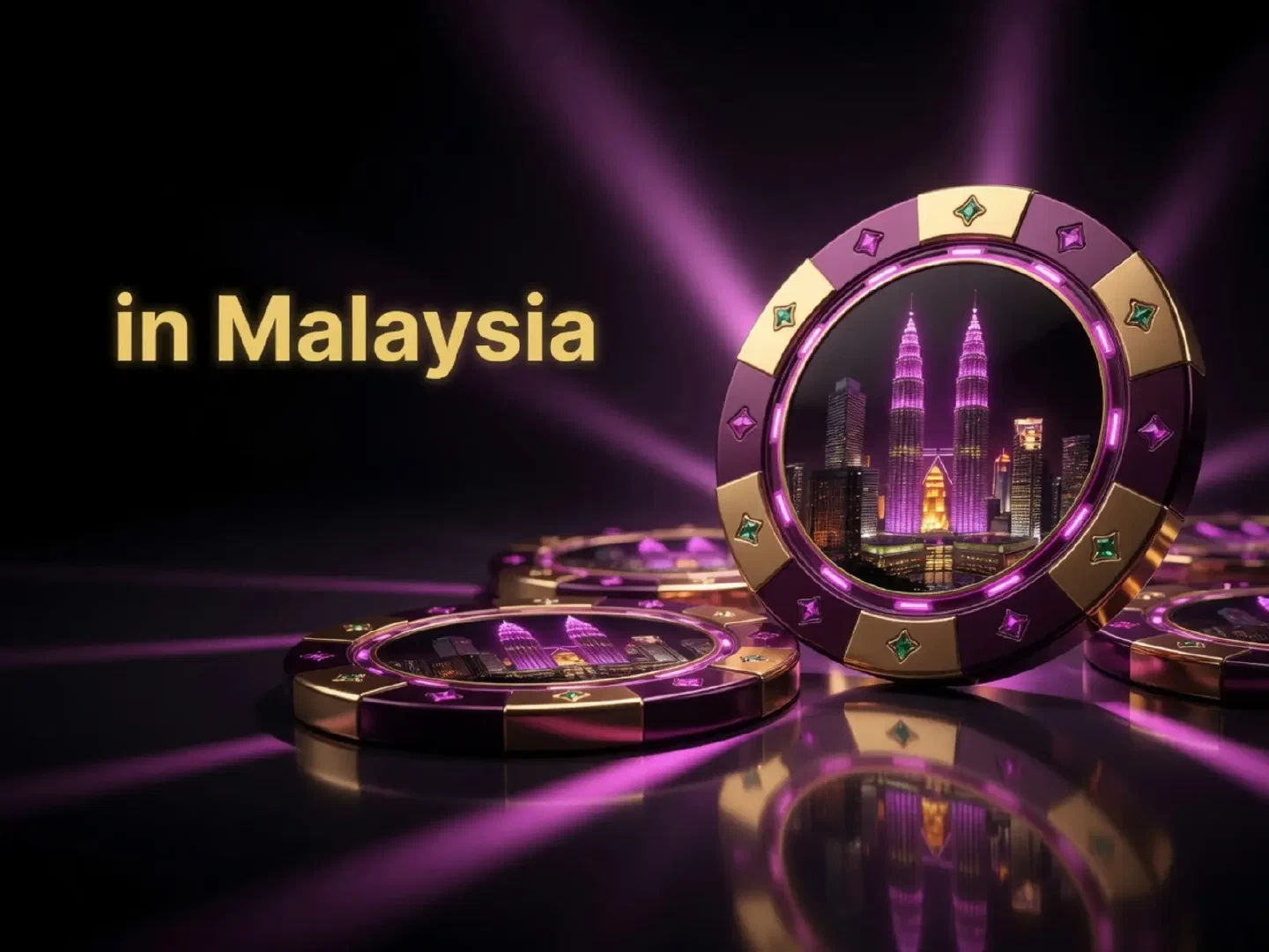 Kuala Lumpur night skyline reflected in casino chips and pink light
