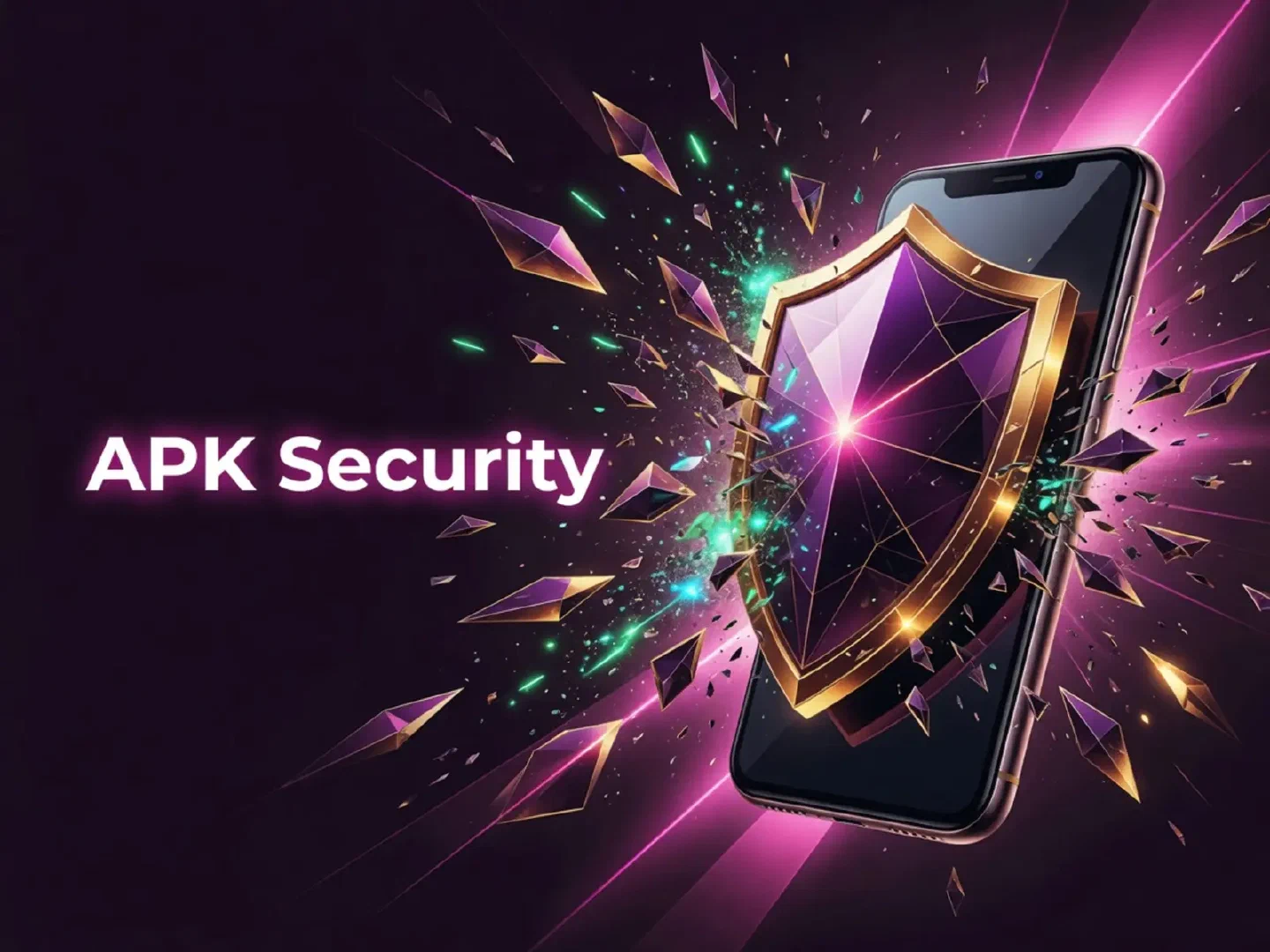 Prism shield around a phone against broken neon fragments